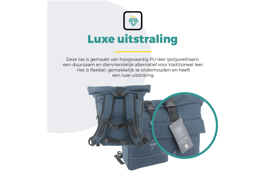 Voltano Luxe E-bike Rolltop Fietstas / Rugtas 28L - Space Blauw - Enkele Pakaftas - 100% Waterdicht