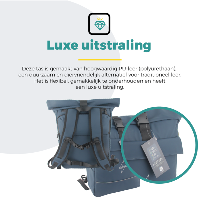 Voltano Luxe E-bike Rolltop Fietstas / Rugtas 28L - Space Blauw - Enkele Pakaftas - 100% Waterdicht