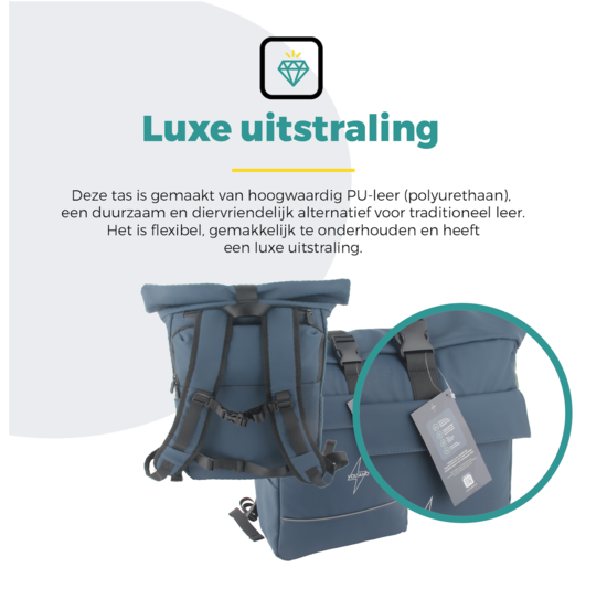 Voltano Luxe E-bike Rolltop Fietstas / Rugtas 28L - Space Blauw - Enkele Pakaftas - 100% Waterdicht