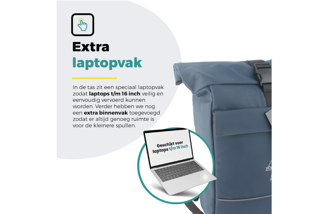 Voltano Luxe E-bike Rolltop Fietstas / Rugtas 28L - Space Blauw - Enkele Pakaftas - 100% Waterdicht