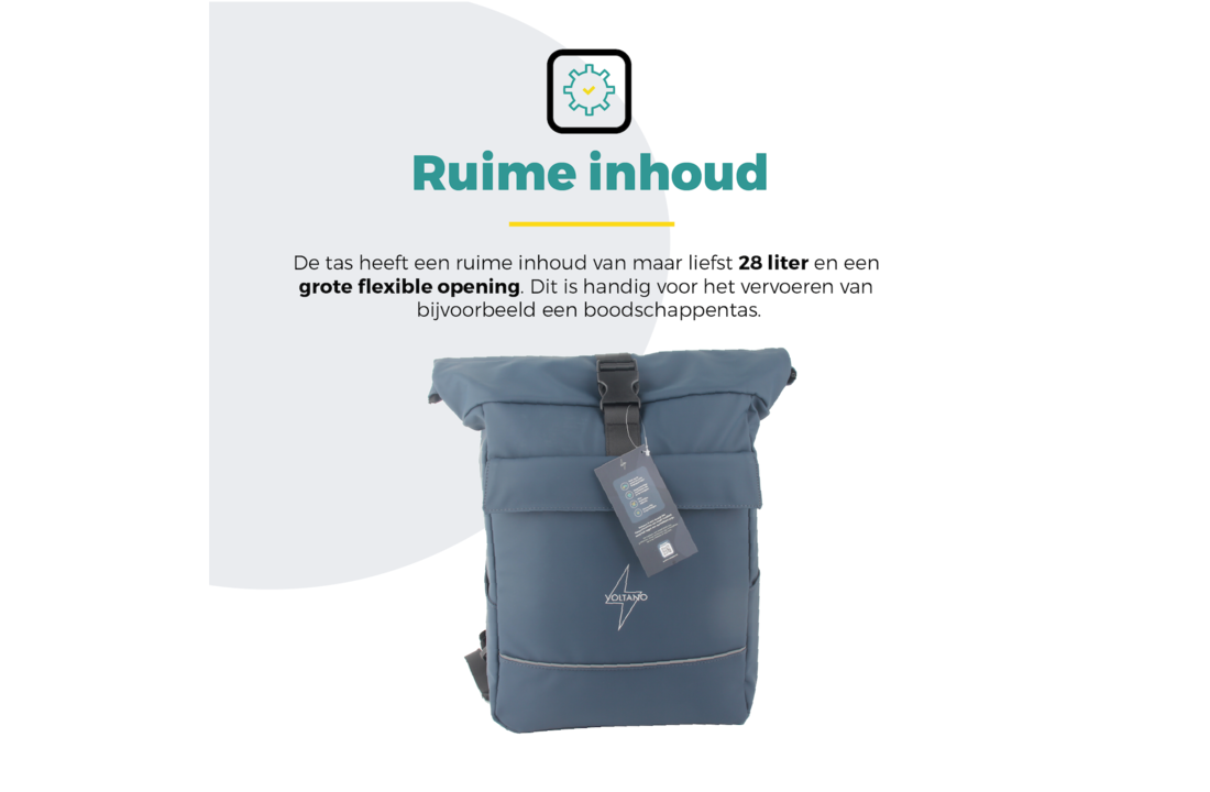 Voltano Luxe E-bike Rolltop Fietstas / Rugtas 28L - Space Blauw - Enkele Pakaftas - 100% Waterdicht