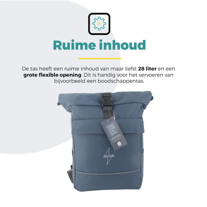Voltano Luxe E-bike Rolltop Fietstas / Rugtas 28L - Space Blauw - Enkele Pakaftas - 100% Waterdicht