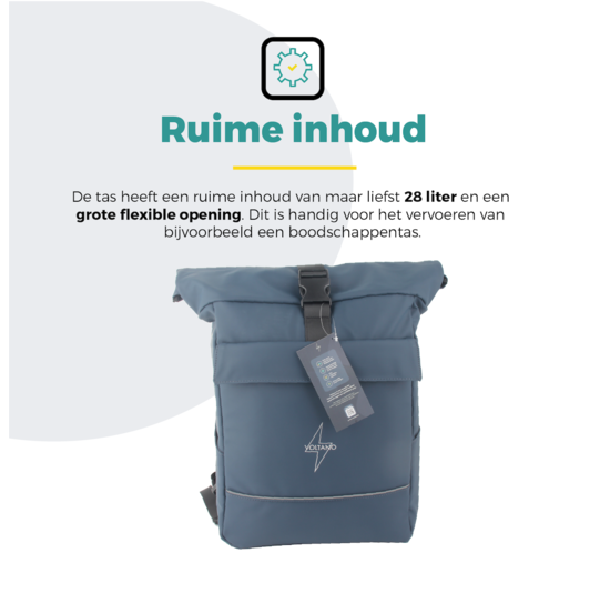 Voltano Luxe E-bike Rolltop Fietstas / Rugtas 28L - Space Blauw - Enkele Pakaftas - 100% Waterdicht