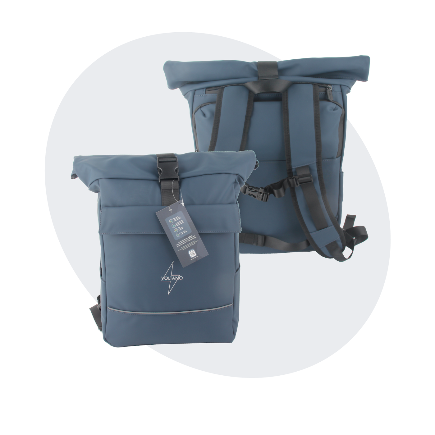 Voltano Luxe E-bike Rolltop Fietstas / Rugtas 28L - Space Blauw - Enkele Pakaftas - 100% Waterdicht