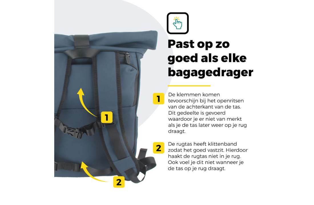 Voltano Luxe E-bike Rolltop Fietstas / Rugtas 28L - Space Blauw - Enkele Pakaftas - 100% Waterdicht
