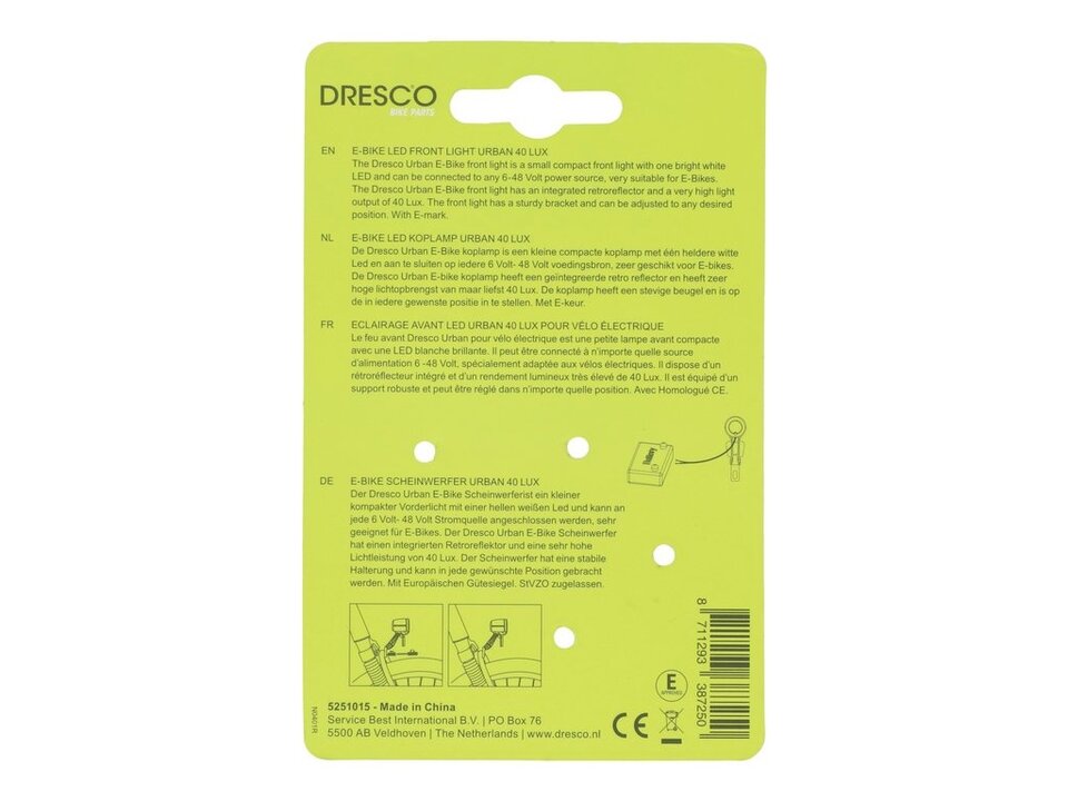 Dresco E-Bike Led Koplamp - Urban - 40 Lux - Zwart