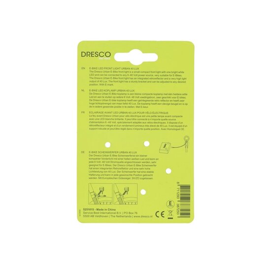 Dresco E-Bike Led Koplamp - Urban - 40 Lux - Zwart
