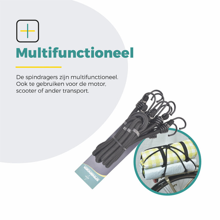 Voltano Spinbinder Fiets - Extra Sterk - Zwart - 4 Armen - 60 - 105 CM