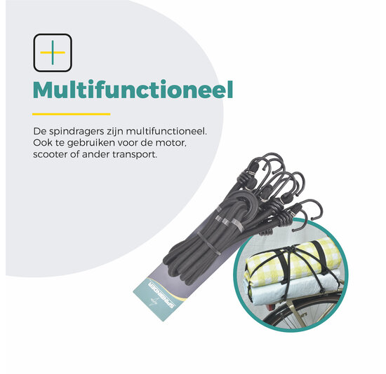 Voltano Spinbinder Fiets - Extra Sterk - Zwart - 4 Armen - 60 - 105 CM