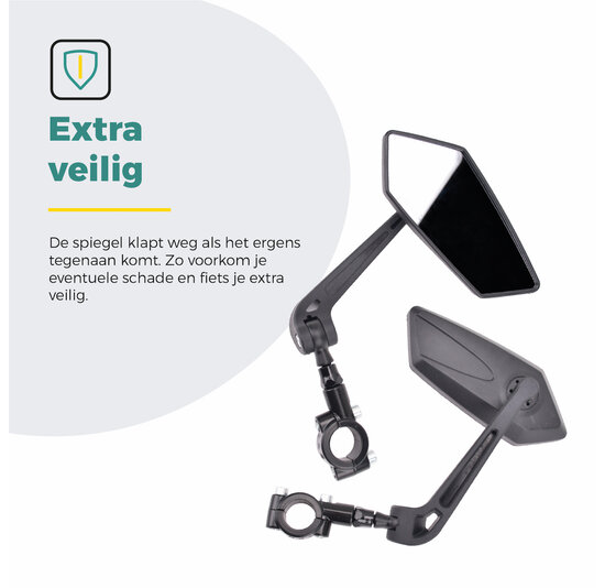 Voltano E-bike Fietsspiegel Links - Zwart - Anti Reflectie