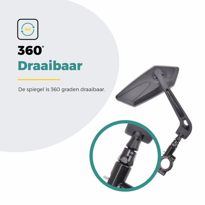 Voltano E-bike Fietsspiegel Links - Zwart - Anti Reflectie