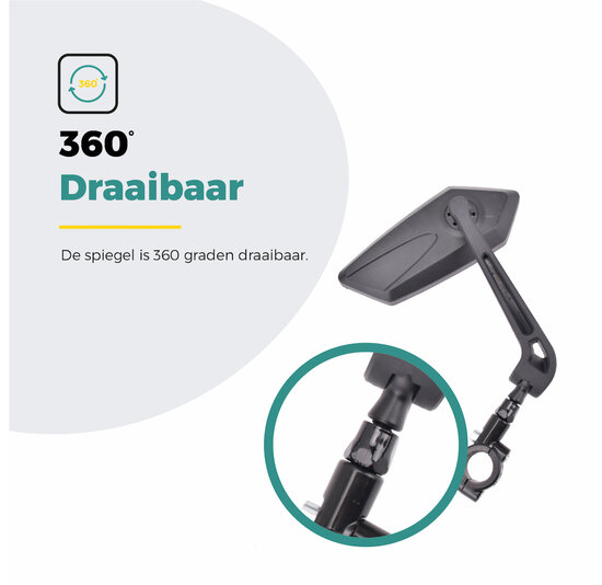 Voltano E-bike Fietsspiegel Links - Zwart - Anti Reflectie