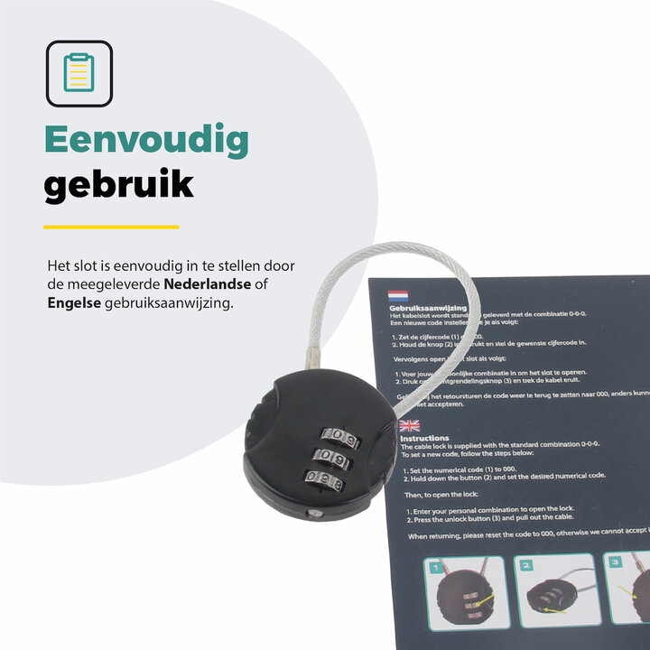 Voltano Fietstas Slot - Hangslot / Cijferslot - Zwart