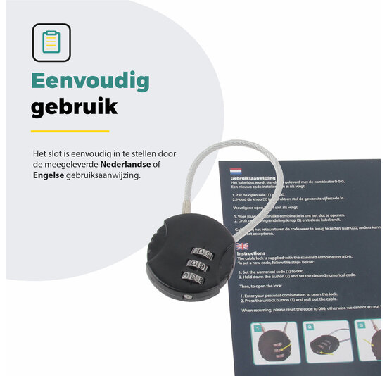 Voltano Fietstas Slot - Hangslot / Cijferslot - Zwart