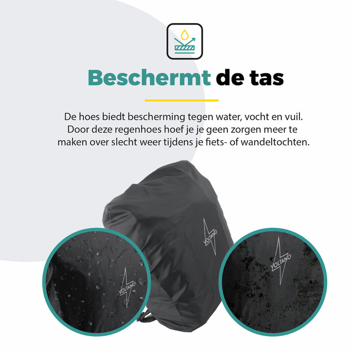 Voltano Regenhoes Enkele Fietstas / Rugtas - 18-30 Liter - 100% Waterdicht - Zwart