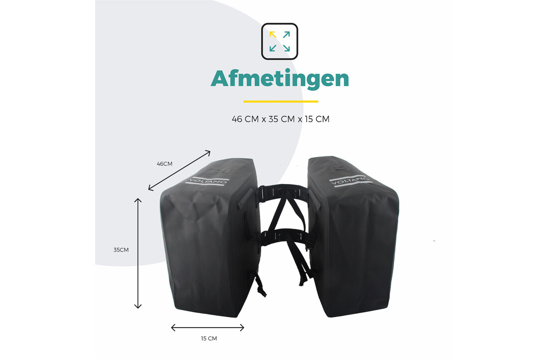 Voltano Dubbele Rolltop Fietstas Volledig Voorgevormd - 50 Liter - Zwart - 100% Waterdicht