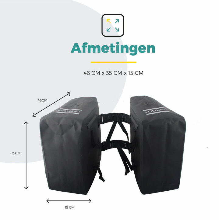 Voltano Dubbele Rolltop Fietstas Volledig Voorgevormd - 50 Liter - Zwart - 100% Waterdicht