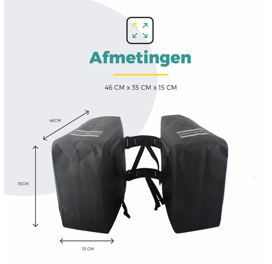 Voltano Dubbele Rolltop Fietstas Volledig Voorgevormd - 50 Liter - Zwart - 100% Waterdicht