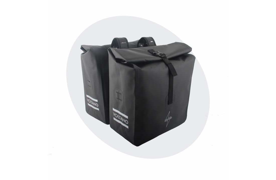 Voltano Dubbele Rolltop Fietstas Volledig Voorgevormd - 50 Liter - Zwart - 100% Waterdicht