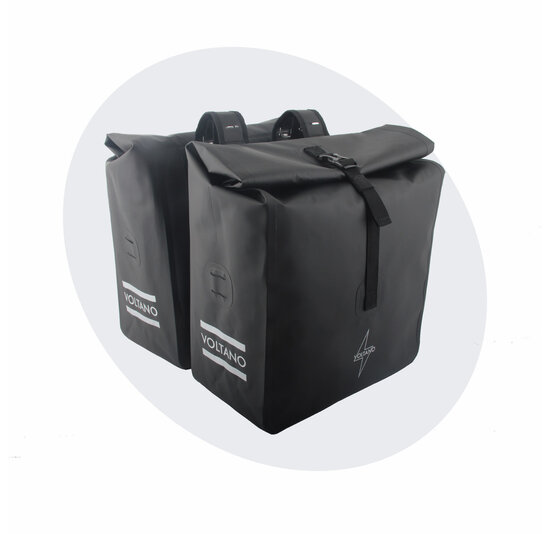 Voltano Dubbele Rolltop Fietstas Volledig Voorgevormd - 50 Liter - Zwart - 100% Waterdicht