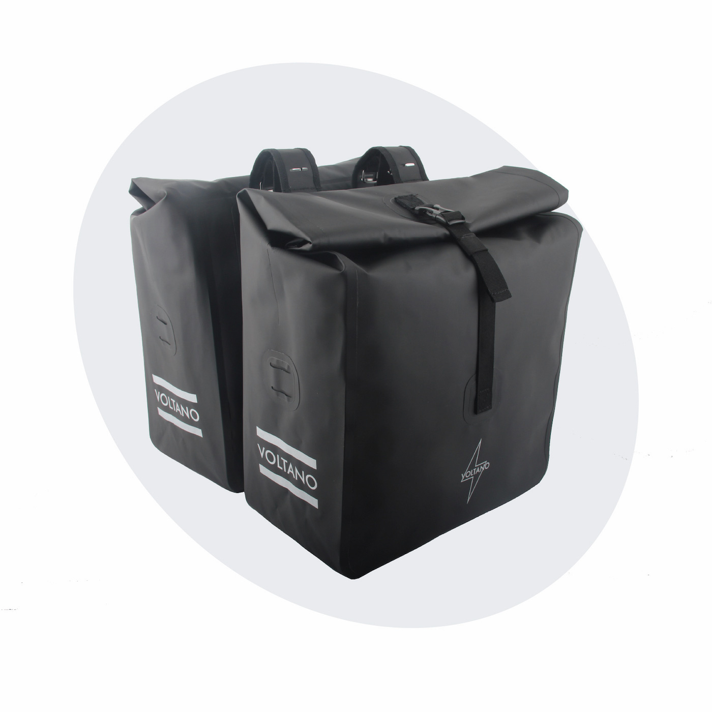 Voltano Dubbele Rolltop Fietstas Volledig Voorgevormd - 50 Liter - Zwart - 100% Waterdicht