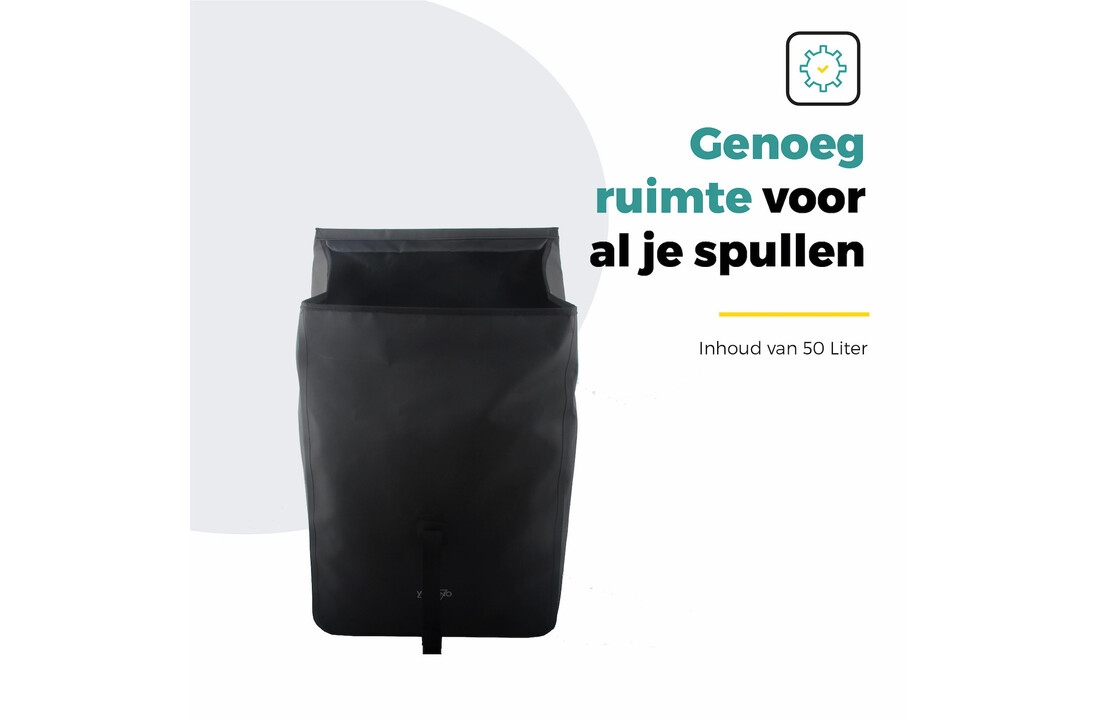Voltano Dubbele Rolltop Fietstas Volledig Voorgevormd - 50 Liter - Zwart - 100% Waterdicht