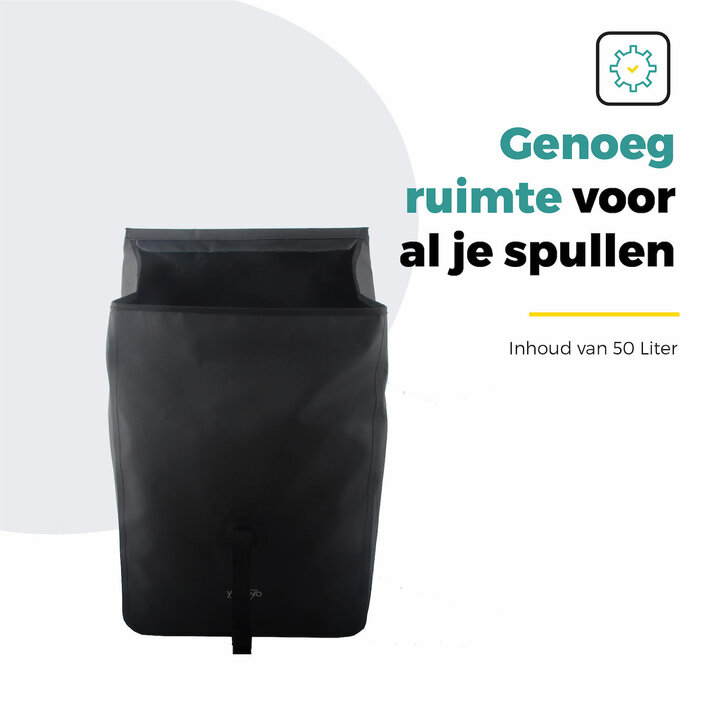 Voltano Dubbele Rolltop Fietstas Volledig Voorgevormd - 50 Liter - Zwart - 100% Waterdicht