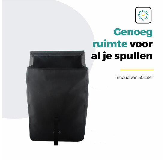 Voltano Dubbele Rolltop Fietstas Volledig Voorgevormd - 50 Liter - Zwart - 100% Waterdicht