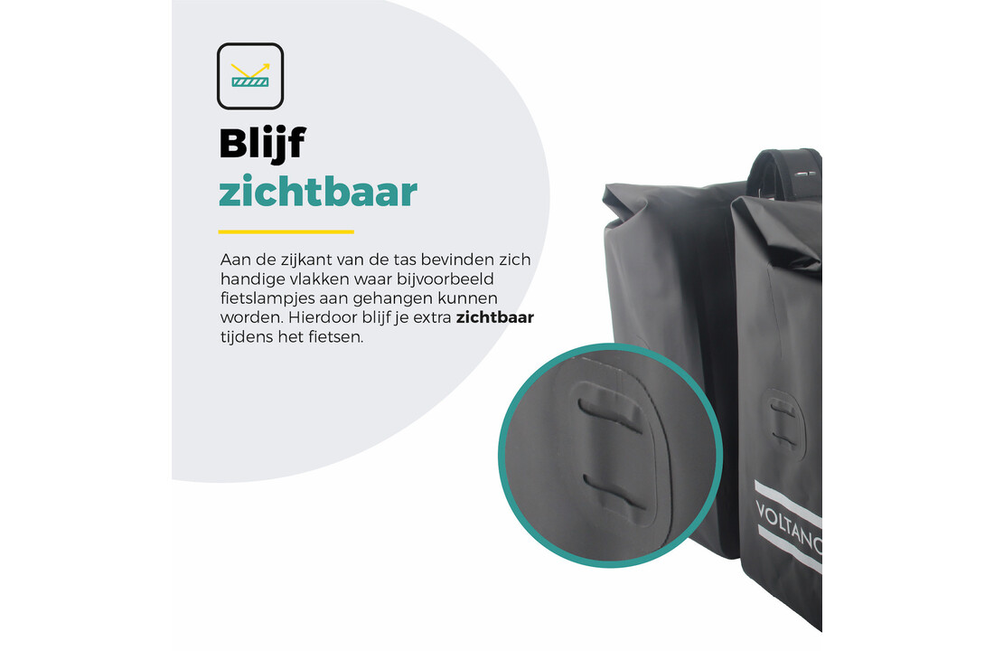 Voltano Dubbele Rolltop Fietstas Volledig Voorgevormd - 50 Liter - Zwart - 100% Waterdicht
