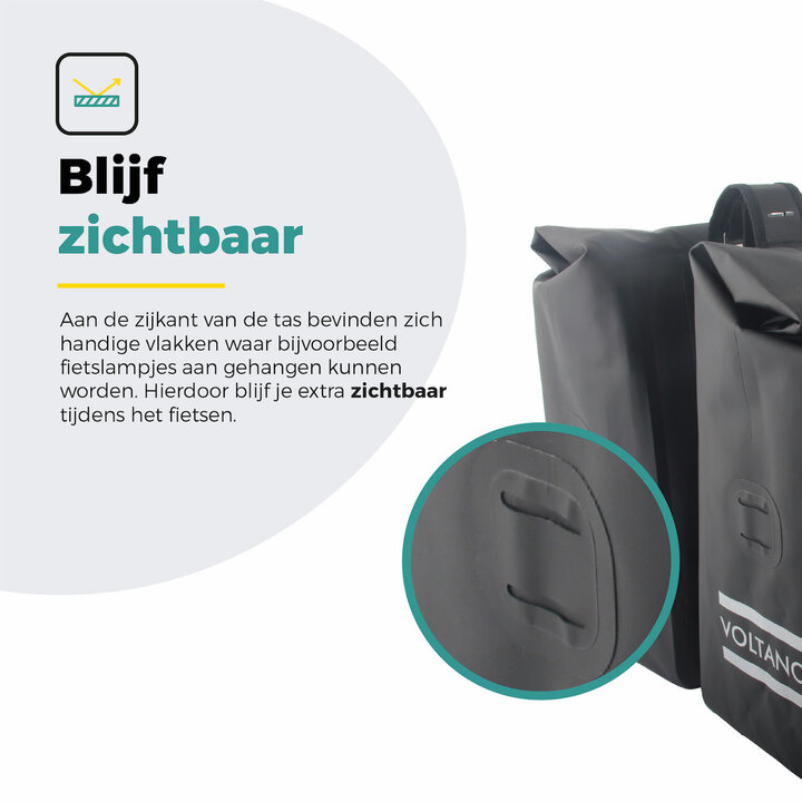 Voltano Dubbele Rolltop Fietstas Volledig Voorgevormd - 50 Liter - Zwart - 100% Waterdicht