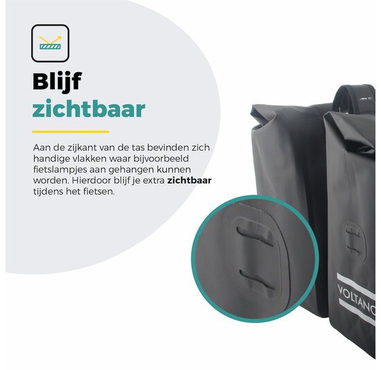 Voltano Dubbele Rolltop Fietstas Volledig Voorgevormd - 50 Liter - Zwart - 100% Waterdicht