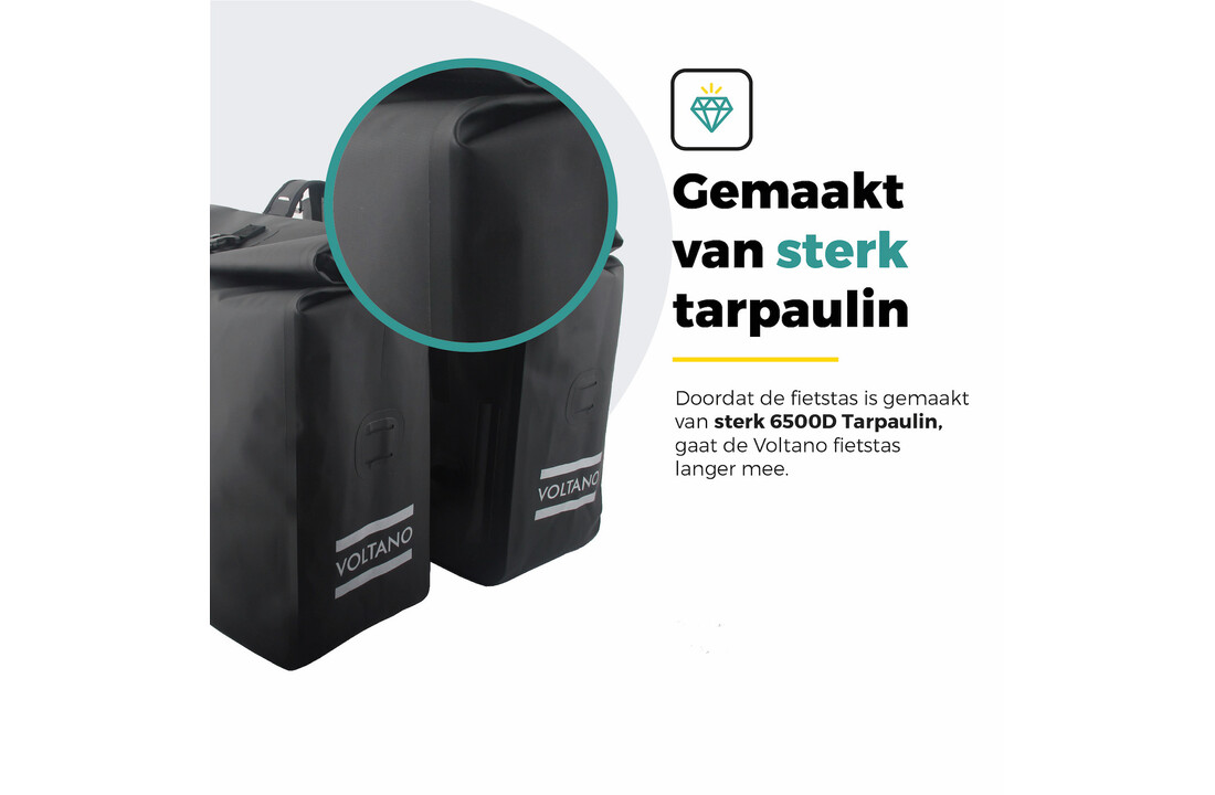 Voltano Dubbele Rolltop Fietstas Volledig Voorgevormd - 50 Liter - Zwart - 100% Waterdicht