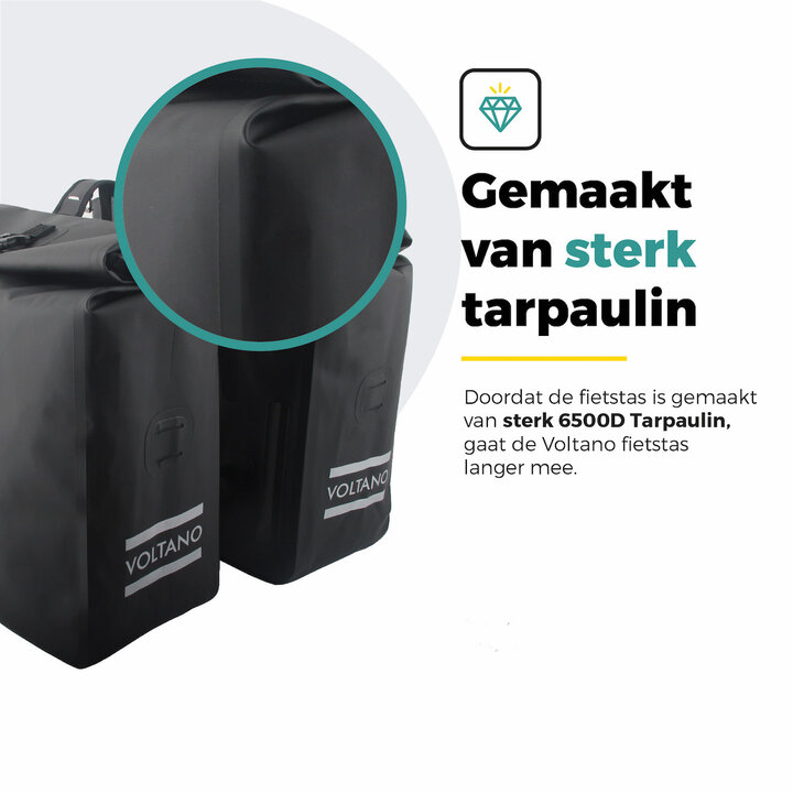 Voltano Dubbele Rolltop Fietstas Volledig Voorgevormd - 50 Liter - Zwart - 100% Waterdicht