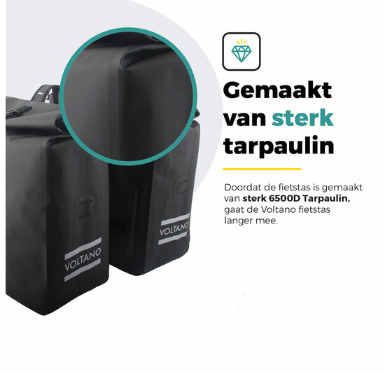 Voltano Dubbele Rolltop Fietstas Volledig Voorgevormd - 50 Liter - Zwart - 100% Waterdicht