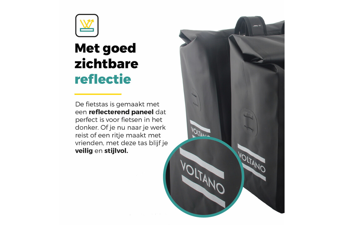 Voltano Dubbele Rolltop Fietstas Volledig Voorgevormd - 50 Liter - Zwart - 100% Waterdicht