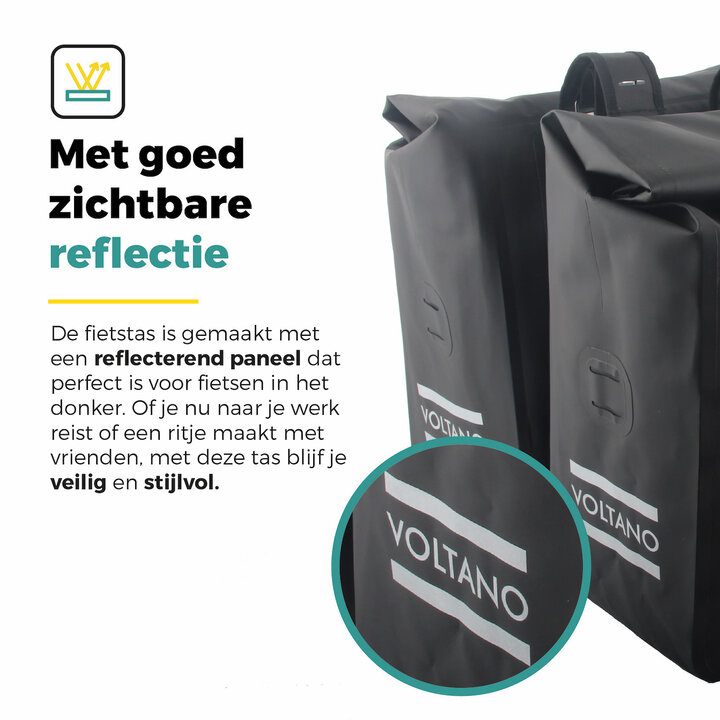 Voltano Dubbele Rolltop Fietstas Volledig Voorgevormd - 50 Liter - Zwart - 100% Waterdicht