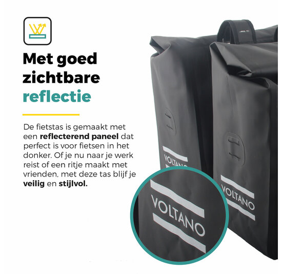Voltano Dubbele Rolltop Fietstas Volledig Voorgevormd - 50 Liter - Zwart - 100% Waterdicht