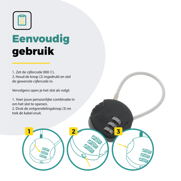 Voltano Fietstas Slot - Hangslot / Cijferslot - Zwart