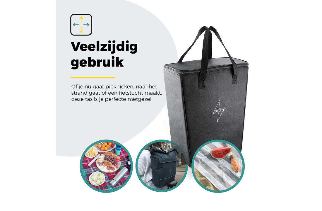 Voltano Koeltas Voor Fietstas Of Rugtas - Inleg Koeltas - Boodschappentas - Zwart - 20 Liter