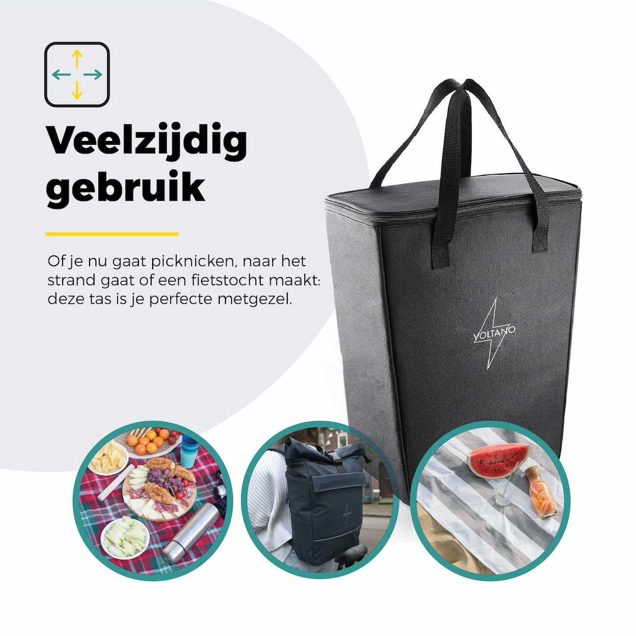 Voltano Koeltas Voor Fietstas Of Rugtas - Inleg Koeltas - Boodschappentas - Zwart - 20 Liter