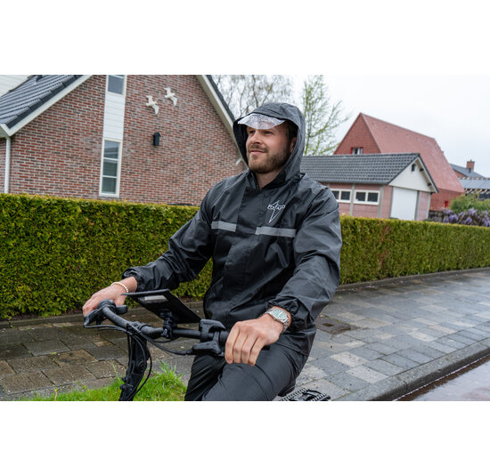 Voltano Regenpak Met Capuchon - Zwart - Inclusief Draagtas