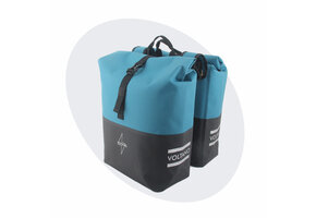 Voltano Dubbele Fietstas Rolltop Reflective Special Edition - Zwart / Blauw  - 50 Liter - 100% Waterdicht