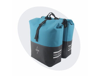 Voltano Dubbele Fietstas Rolltop Reflective Special Edition - Zwart / Blauw  - 50 Liter - 100% Waterdicht
