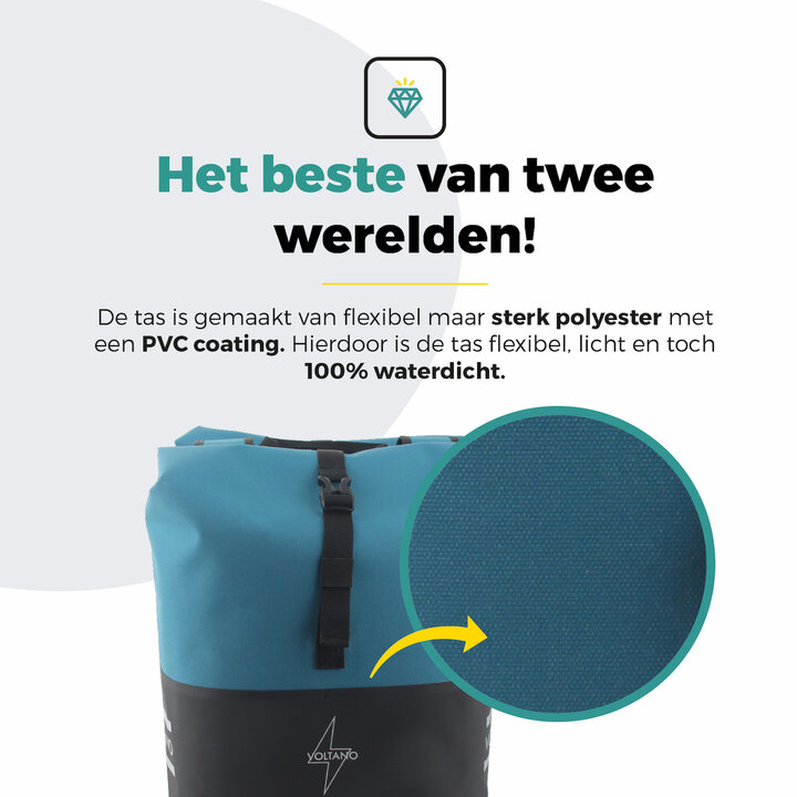 Voltano Dubbele Fietstas Rolltop Reflective Special Edition - Zwart / Blauw  - 50 Liter - 100% Waterdicht