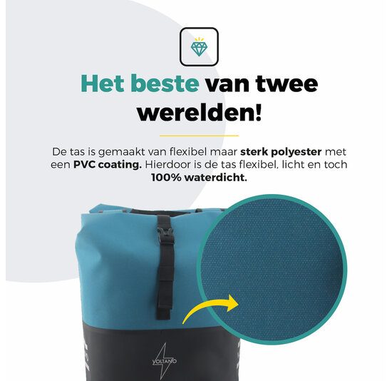 Voltano Dubbele Fietstas Rolltop Reflective Special Edition - Zwart / Blauw  - 50 Liter - 100% Waterdicht