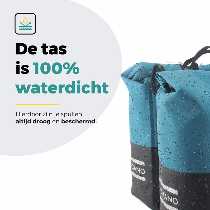 Voltano Dubbele Fietstas Rolltop Reflective Special Edition - Zwart / Blauw  - 50 Liter - 100% Waterdicht