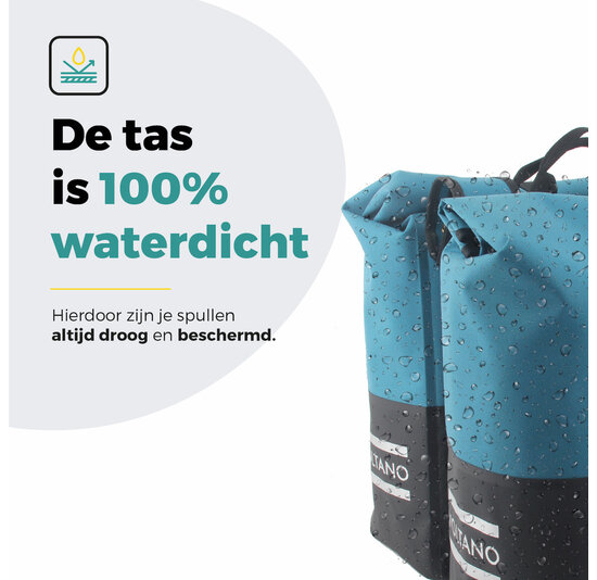 Voltano Dubbele Fietstas Rolltop Reflective Special Edition - Zwart / Blauw  - 50 Liter - 100% Waterdicht