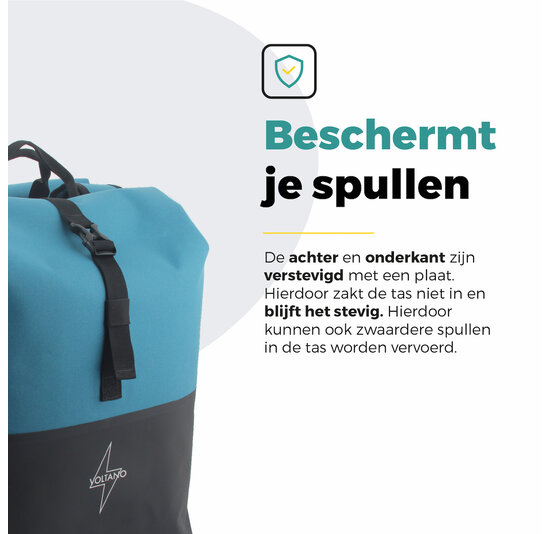 Voltano Dubbele Fietstas Rolltop Reflective Special Edition - Zwart / Blauw  - 50 Liter - 100% Waterdicht