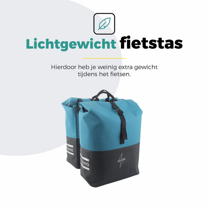 Voltano Dubbele Fietstas Rolltop Reflective Special Edition - Zwart / Blauw  - 50 Liter - 100% Waterdicht