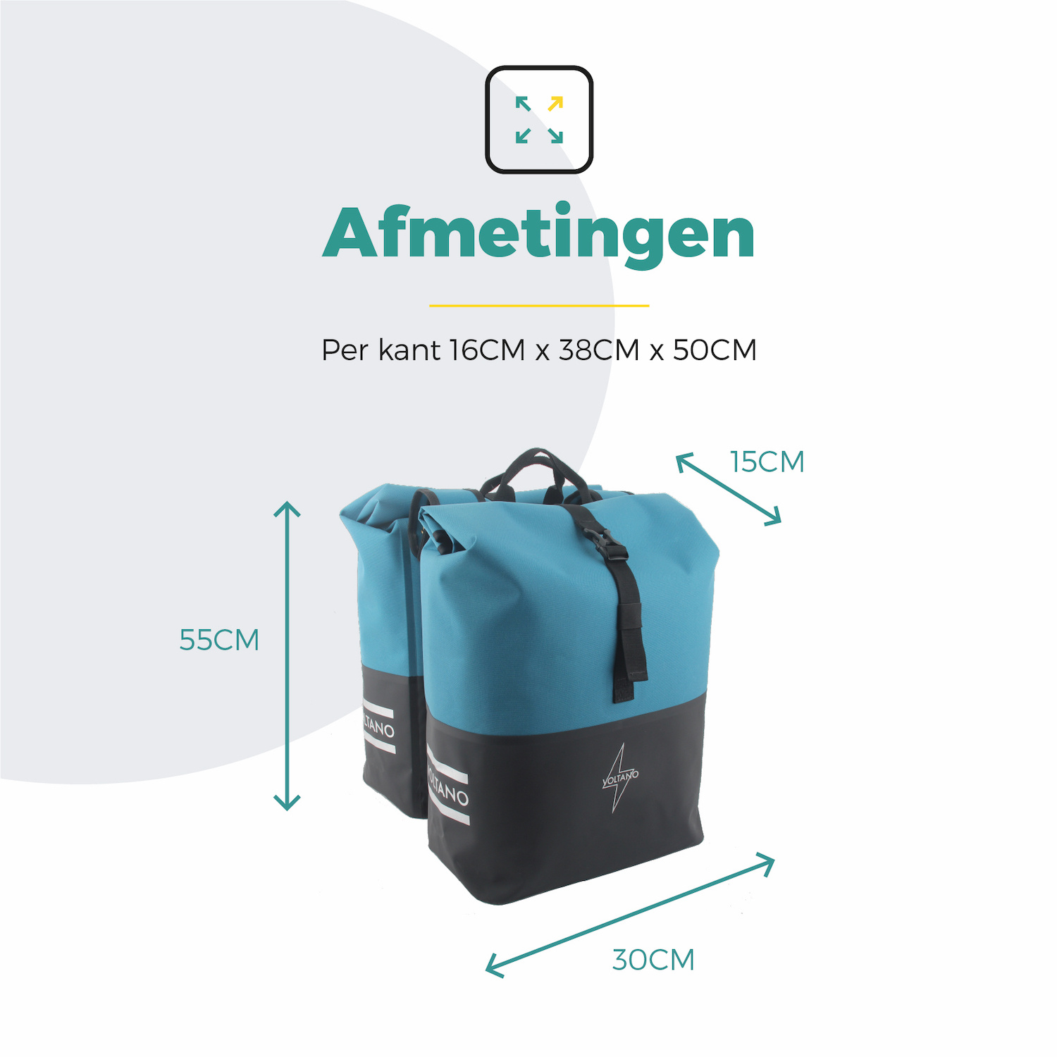 Voltano Dubbele Fietstas Rolltop Reflective Special Edition - Zwart / Blauw  - 50 Liter - 100% Waterdicht